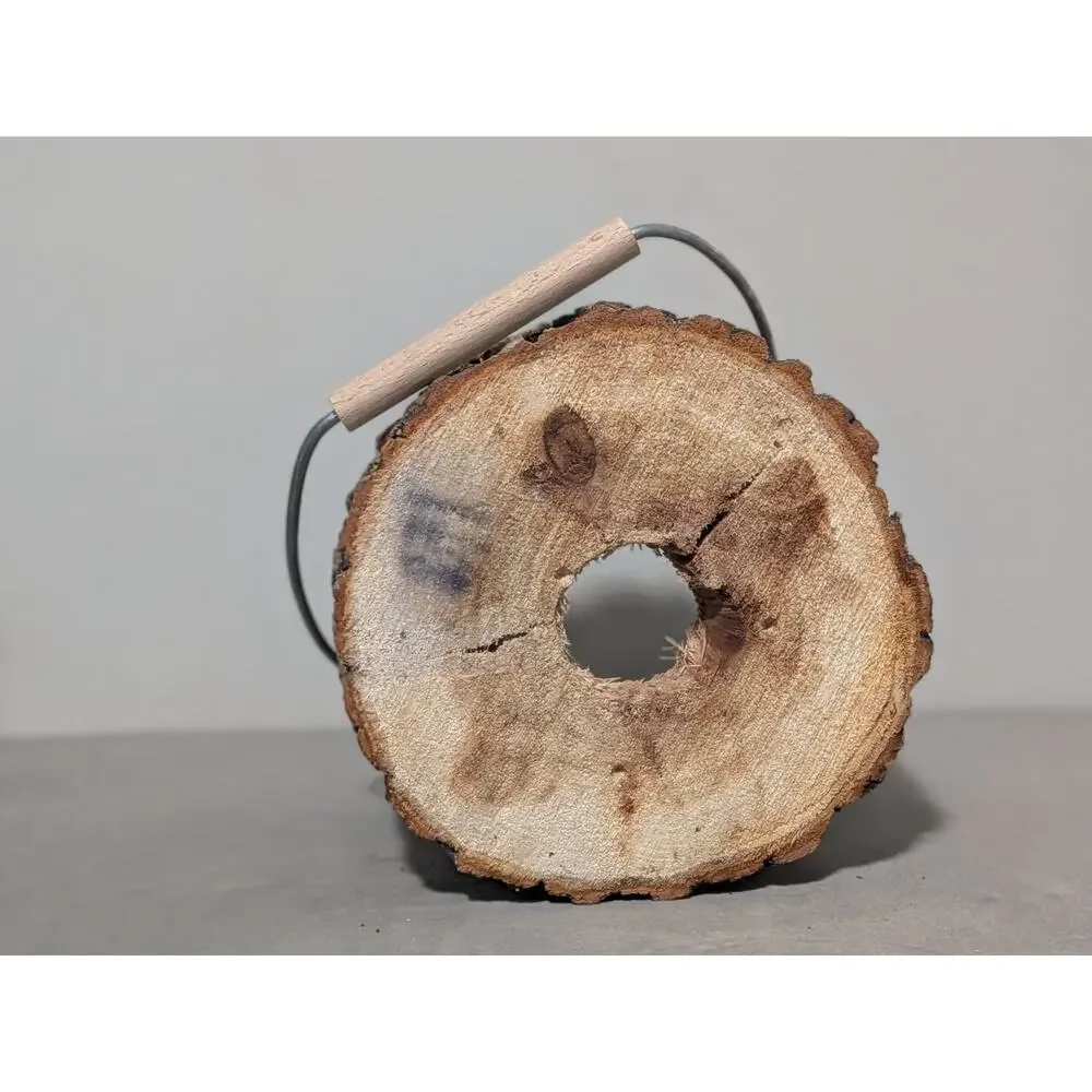 Rustic Tree Bark Log Candle Holder Lantern with Acorn Cutout & Glass Insert